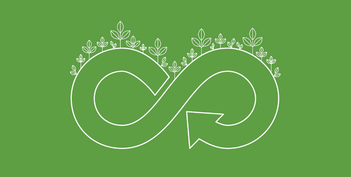 graphic of infinity sign with arrow and plants representing circular economy