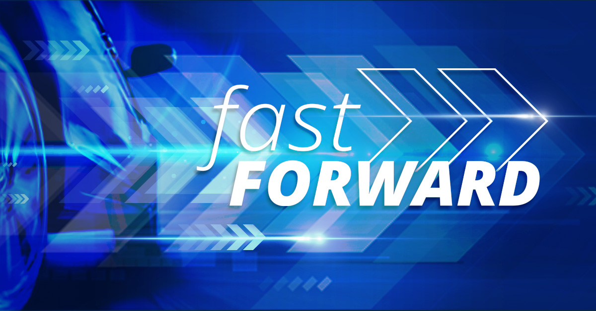 Blue graphic with the words Fast Forward