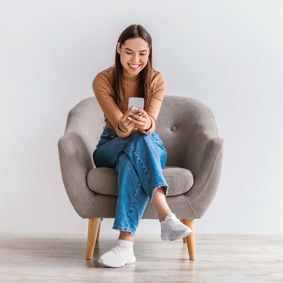 a woman sitting in a chair