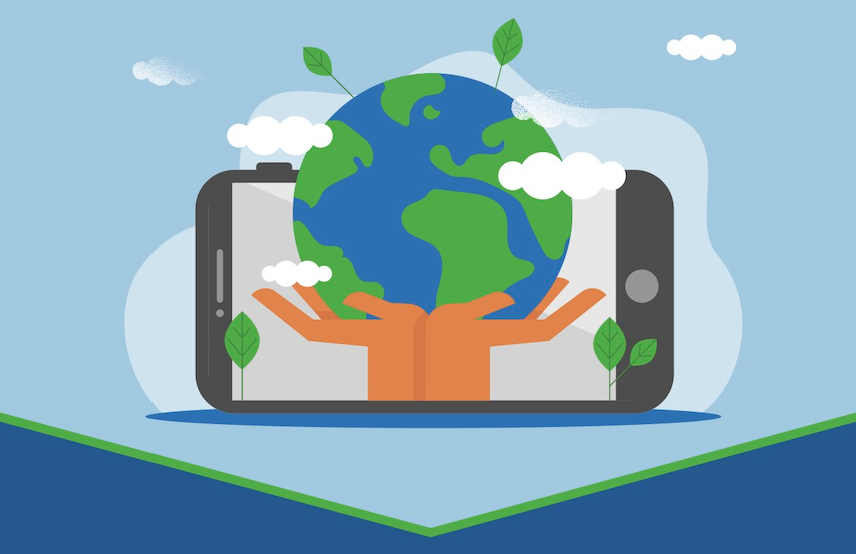 Illustration of upcycled tablet and a globe